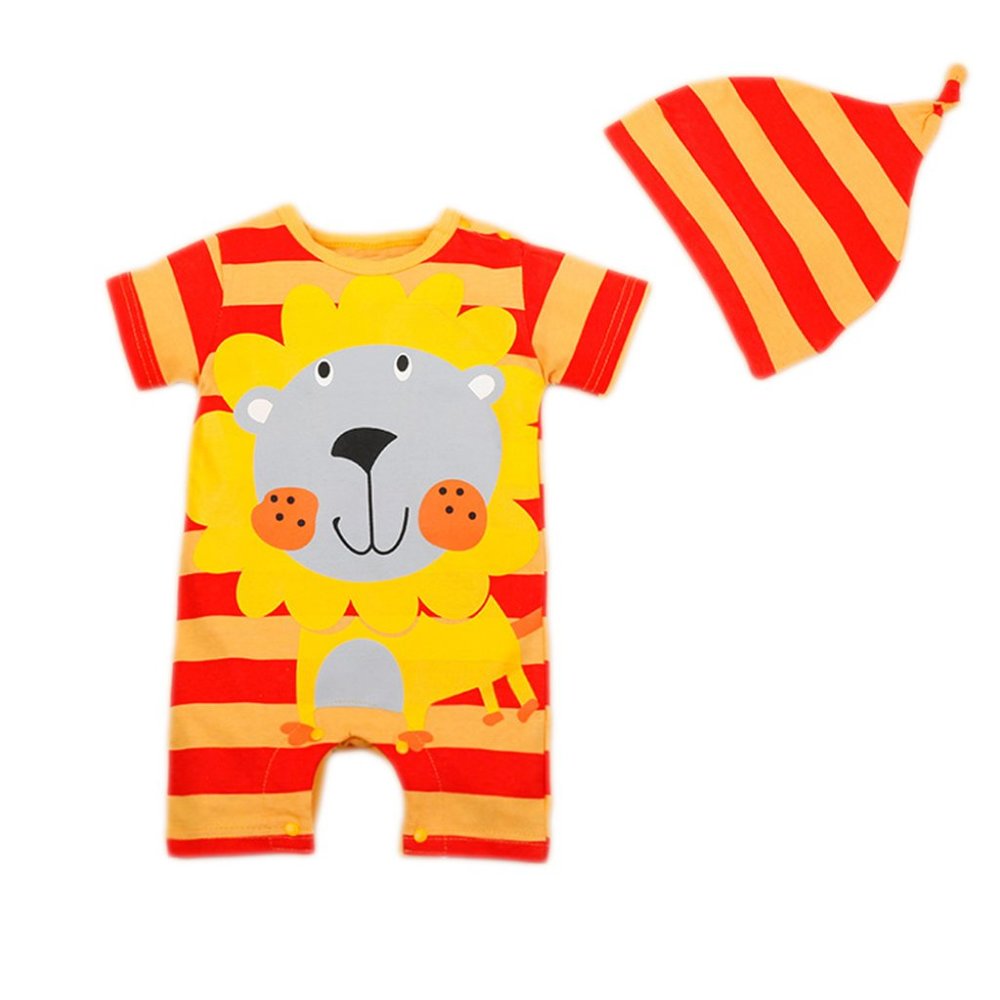 Orange Striped Lion Cotton Baby Romper & Hat 2pcs
